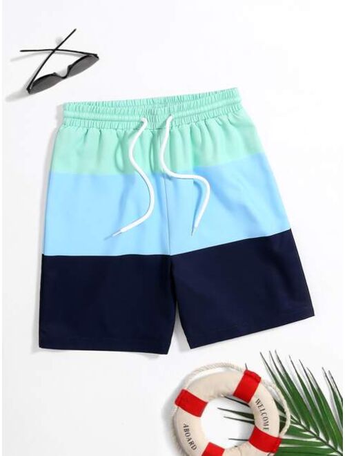 Shein Boys Color Block Drawstring Waist Swim Shorts