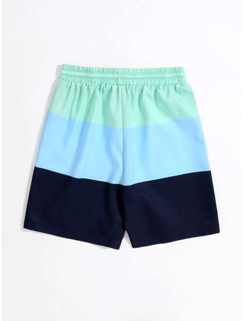 Shein Boys Color Block Drawstring Waist Swim Shorts