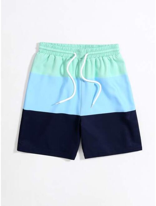 Shein Boys Color Block Drawstring Waist Swim Shorts