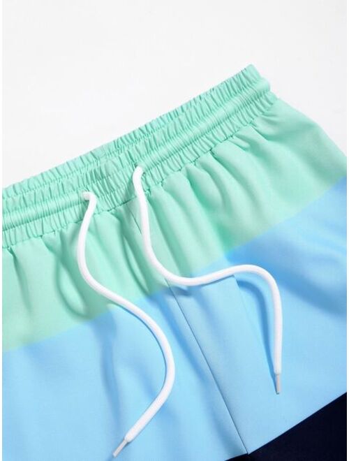 Shein Boys Color Block Drawstring Waist Swim Shorts