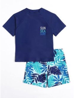 Boys Leaf Letter Graphic Swimsuit
