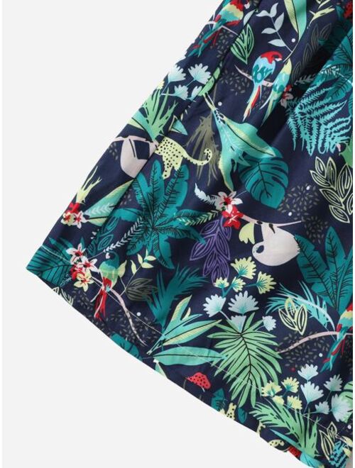 Shein Boys Tropical Bird Print Swim Shorts