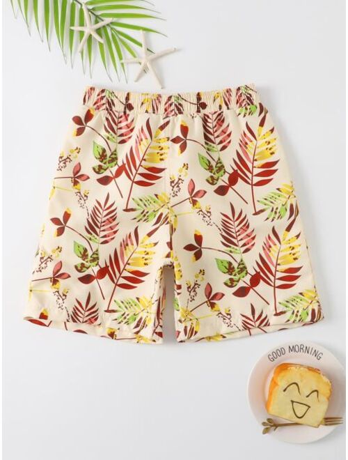 Shein Boys Leaf Print Swim Shorts