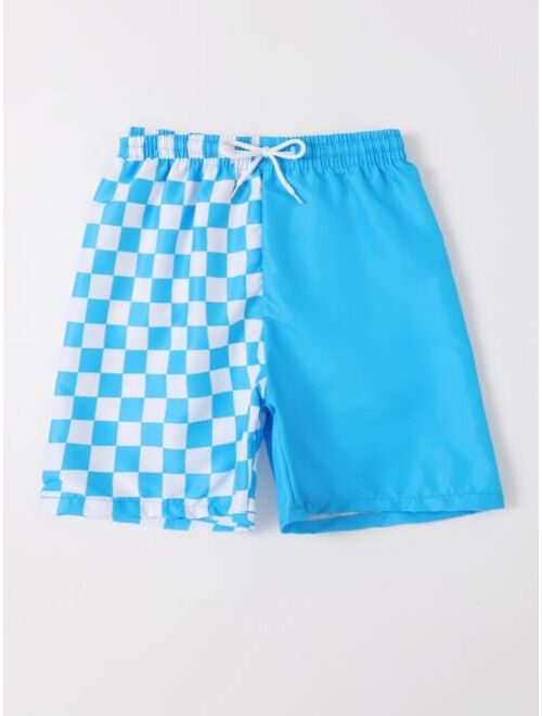 Shein Boys Checkered Print Drawstring Waist Swim Shorts