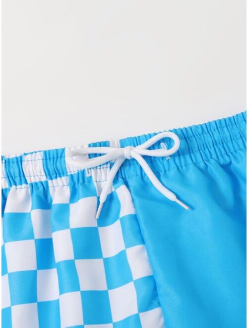 Shein Boys Checkered Print Drawstring Waist Swim Shorts