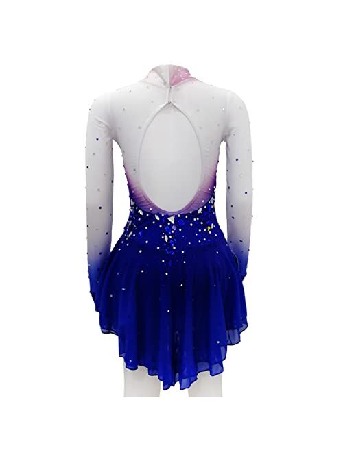 LIUHUO Ice Figure Skating Dress Girls Blue Quality Crystals Performance Dance Dress Youth Women