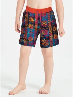 SOLOCOTE Boys Fish Print Drawstring Waist Swim Trunks