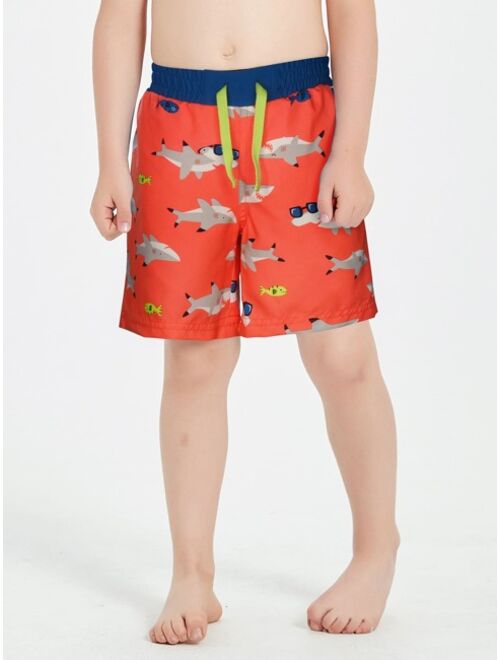 Shein SOLOCOTE Boys Fish Print Drawstring Waist Swim Trunks