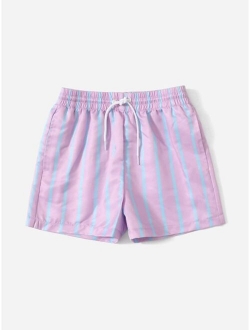 Boys Vertical Striped Drawstring Waist Swim Shorts