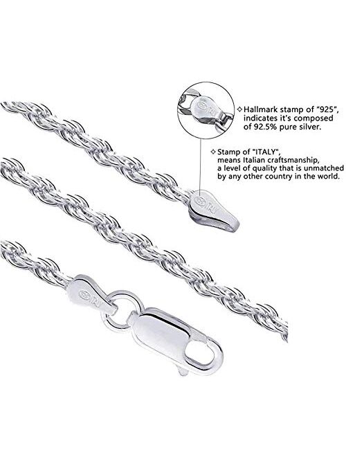 Savlano 925 Sterling Silver Rope Chain Bracelet for Women & Men - Made in Italy Comes Gift Box