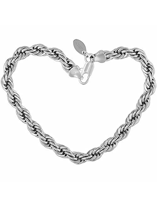 LIFETIME JEWELRY 7mm Rope Chain Bracelet for Men and Women 24K Real Gold Plated