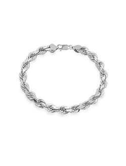 Verona Jewelers Mens Italian 925 Sterling Silver Diamond Cut Rope Chain Necklace, 5MM, 6MM, 7.5MM,8.5MM- Mens Rope Chain, Sterling Silver Rope Chain Necklace For Men, Men