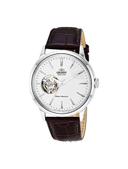 'Bambino Open Heart' Japanese Automatic Stainless Steel and Leather Dress Watch