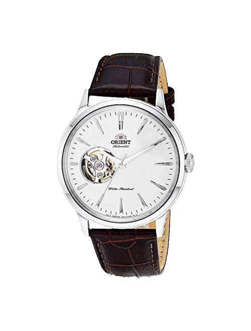 Orient 'Bambino Open Heart' Japanese Automatic Stainless Steel and Leather Dress Watch