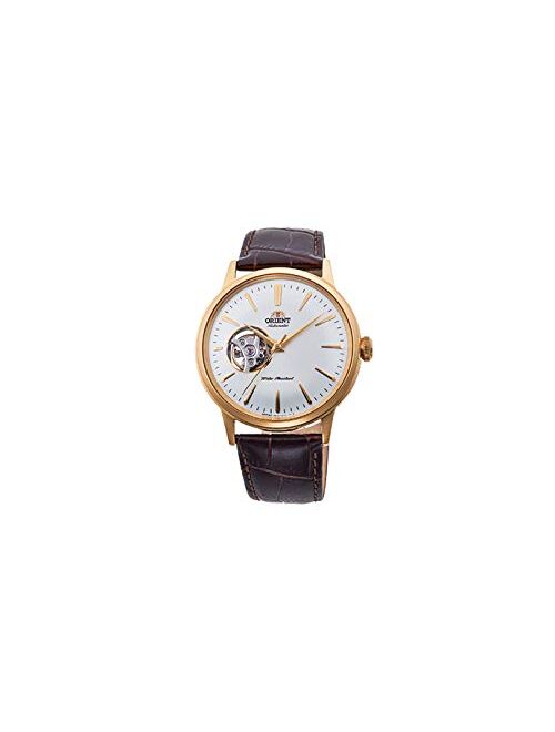 Orient 'Bambino Open Heart' Japanese Automatic Stainless Steel and Leather Dress Watch