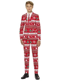 Christmas Suits for Boys Aged 10-16 Years Ugly Xmas Costumes with Jacket Pants & Tie