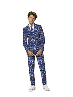 Christmas Suits for Boys Aged 10-16 Years Ugly Xmas Costumes with Jacket Pants & Tie