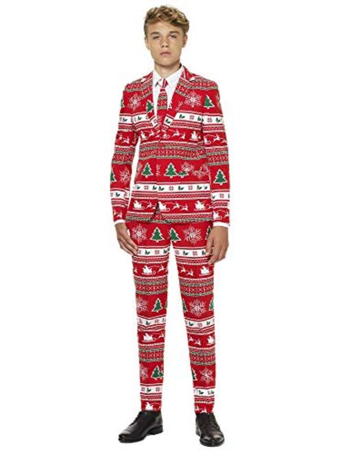 Opposuits Christmas Suits for Boys Aged 10-16 Years Ugly Xmas Costumes with Jacket Pants & Tie