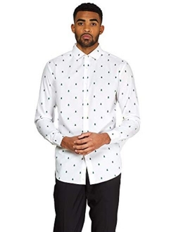 Christmas Fitted Button-up Shirt with Long Sleeves for Men in Different Prints