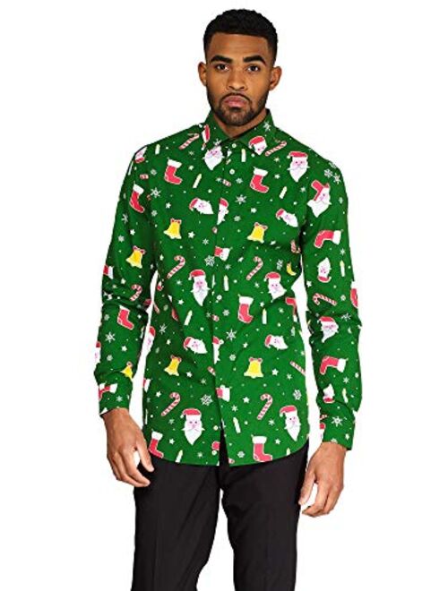 Opposuits Christmas Fitted Button-up Shirt with Long Sleeves for Men in Different Prints