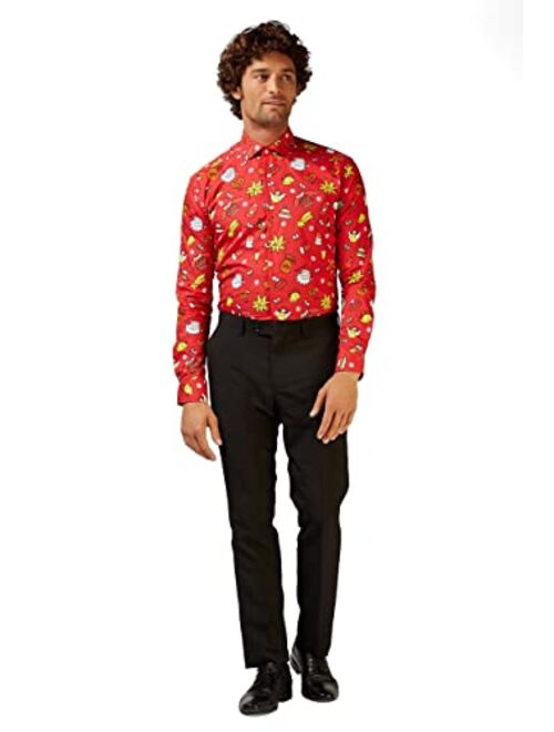 Opposuits Christmas Fitted Button-up Shirt with Long Sleeves for Men in Different Prints