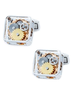 Men's Square Functional Gear Cufflinks, Unique Designer Cuff links