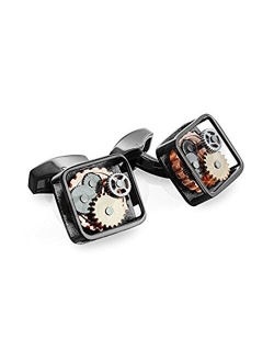 Men's Square Functional Gear Cufflinks, Unique Designer Cuff links