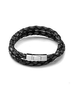 Men's Leather Double Wrap Scoubidou Bracelet