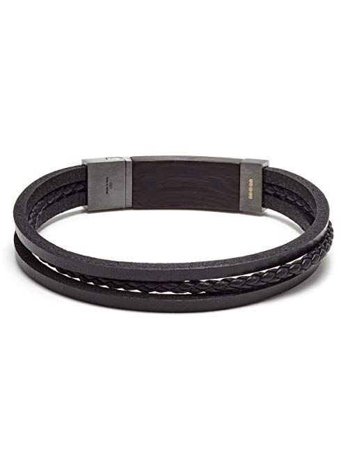 Tateossian Men's Madera Multi Strand Black Leather Bracelet, Medium 18cm