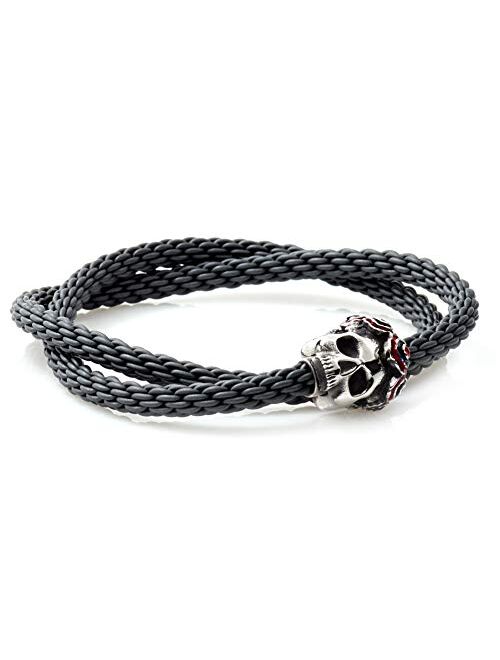 Tateossian Grateful Dead Gothic Skull POP Woven Dark Grey Rubber Bracelet