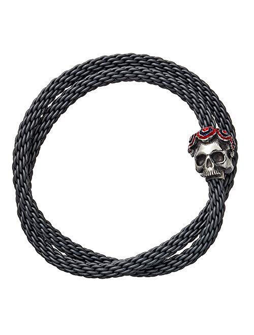 Tateossian Grateful Dead Gothic Skull POP Woven Dark Grey Rubber Bracelet