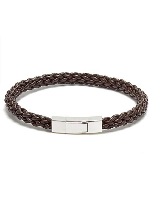 Tateossian Men's Click Trenza Braided Leather Bracelet