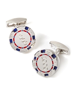 Rhodium Silver Poker Chip-RT Cufflink