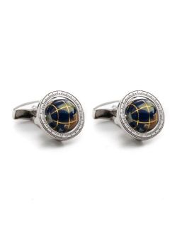 BTS8300 Tateossian Lapis Globe Cage Designer Cufflinks, Blue and Silver