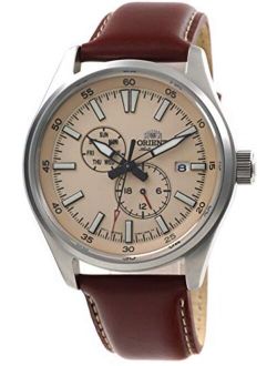 Men's Stainless Steel Automatic Watch with Leather Strap, Brown, 15 (Model: RA-AK0405Y10B)