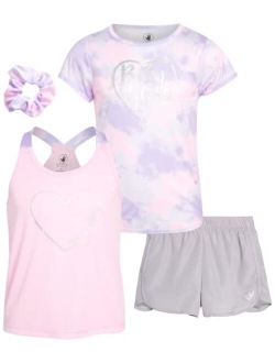 Girls Active Short Set with Matching Tank Top and T-Shirt (3-Piece)