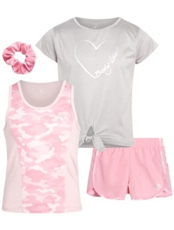 Girls Active Short Set with Matching Tank Top and T-Shirt (3-Piece)