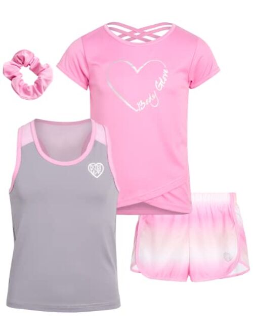 Body Glove Girls Active Short Set with Matching Tank Top and T-Shirt (3-Piece)