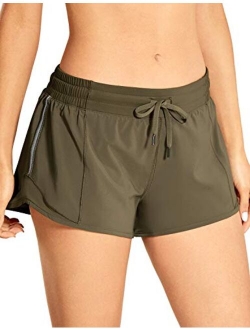 Women's Mid-Waist Workout Running Shorts Mesh Liner - 2.5" Quick Dry Drawstring Sport Gym Athletic Shorts Pocket