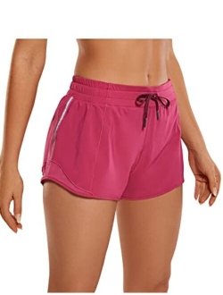 Women's Mid-Waist Workout Running Shorts Mesh Liner - 2.5" Quick Dry Drawstring Sport Gym Athletic Shorts Pocket