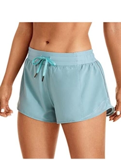 Women's Mid-Waist Workout Running Shorts Mesh Liner - 2.5" Quick Dry Drawstring Sport Gym Athletic Shorts Pocket