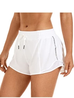 Women's Mid-Waist Workout Running Shorts Mesh Liner - 2.5" Quick Dry Drawstring Sport Gym Athletic Shorts Pocket