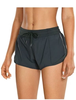 Women's Mid-Waist Workout Running Shorts Mesh Liner - 2.5" Quick Dry Drawstring Sport Gym Athletic Shorts Pocket