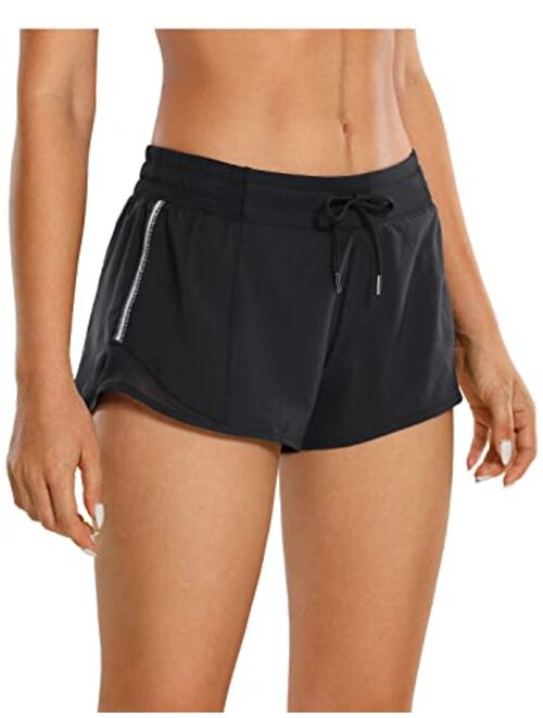 CRZ YOGA Women's Mid-Waist Workout Running Shorts Mesh Liner - 2.5" Quick Dry Drawstring Sport Gym Athletic Shorts Pocket