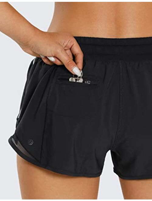 CRZ YOGA Women's Mid-Waist Workout Running Shorts Mesh Liner - 2.5" Quick Dry Drawstring Sport Gym Athletic Shorts Pocket