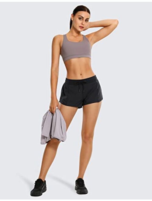 CRZ YOGA Women's Mid-Waist Workout Running Shorts Mesh Liner - 2.5" Quick Dry Drawstring Sport Gym Athletic Shorts Pocket