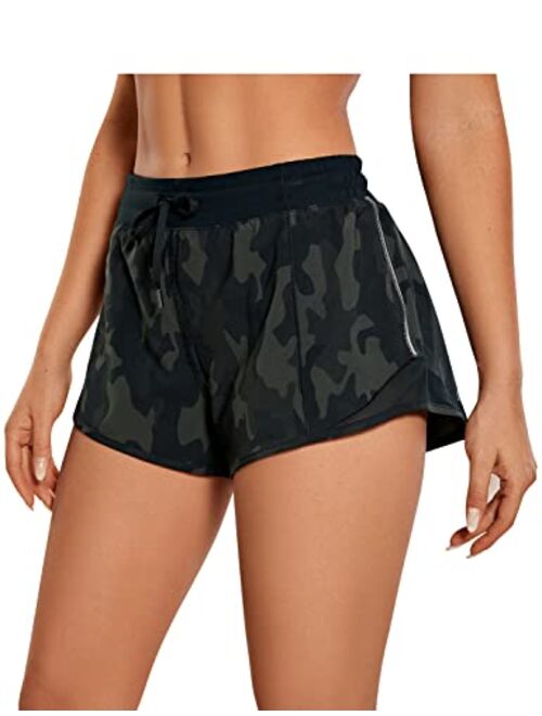 CRZ YOGA Women's Mid-Waist Workout Running Shorts Mesh Liner - 2.5" Quick Dry Drawstring Sport Gym Athletic Shorts Pocket