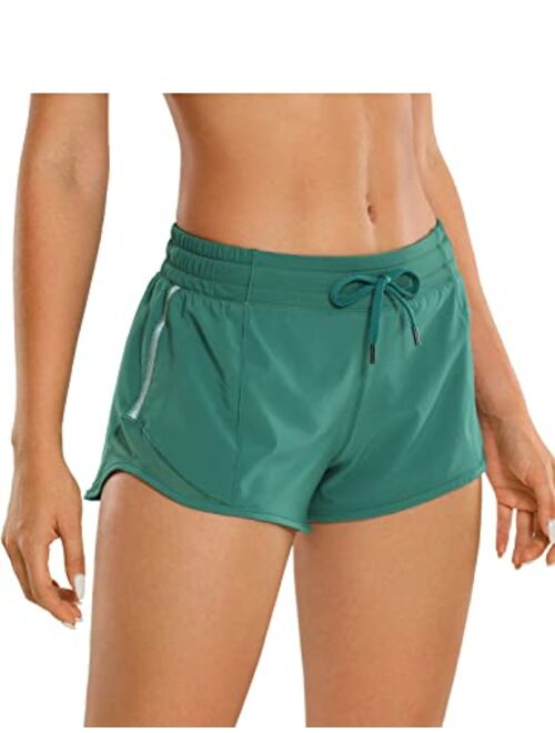 CRZ YOGA Women's Mid-Waist Workout Running Shorts Mesh Liner - 2.5" Quick Dry Drawstring Sport Gym Athletic Shorts Pocket