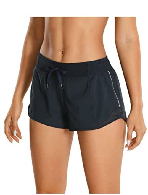 CRZ YOGA Women's Mid-Waist Workout Running Shorts Mesh Liner - 2.5" Quick Dry Drawstring Sport Gym Athletic Shorts Pocket