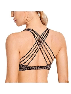 Strappy Sports Bras for Women - Criss Cross Back Sexy Wireless Padded Yoga Bra Cute Workout